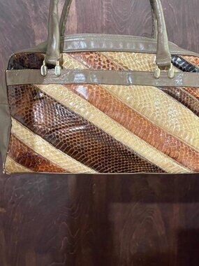 Vintage Y2K Palizzio Brand Brown Snakeskin Patchwork Bag